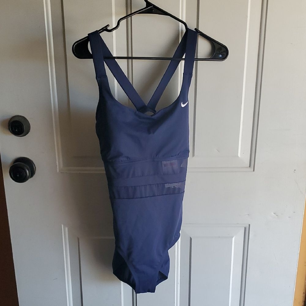 New Nike Blue Athletic One Piece Swim Suit  size L